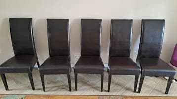Set van 5 leren eetkamerstoelen