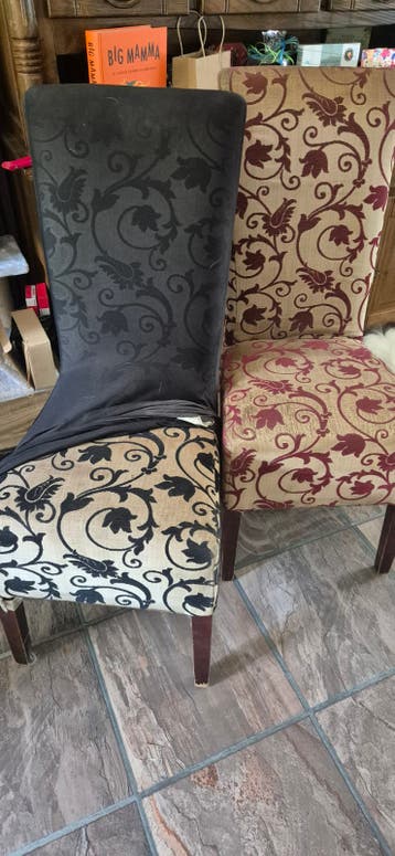 6 eetkamerstoelen met barokprint -  4zwart en2 rood
