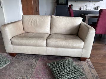 Beige Leren Tweezitsbank - Comfortabel en Stijlvol