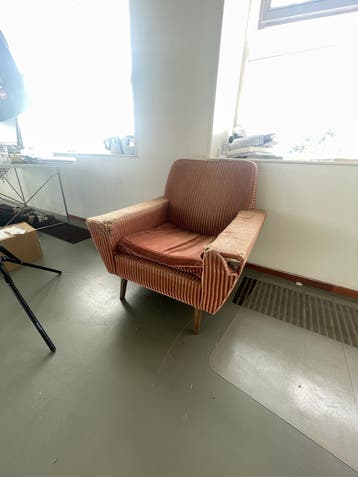 Vintage fauteuil - roze ribstof