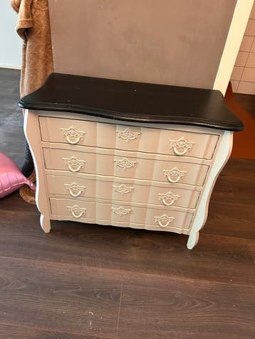 Charmante commode met 4 laden - Crème en Zwart