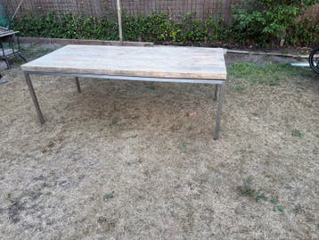 Grote tafel met rvs onderstel - 220x100x77 cm