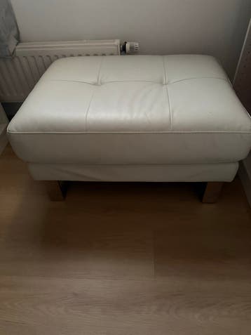 Witte lederen poef - 85x65 cm