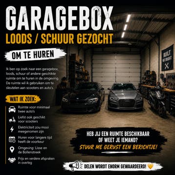 Gezocht garagebox/loods