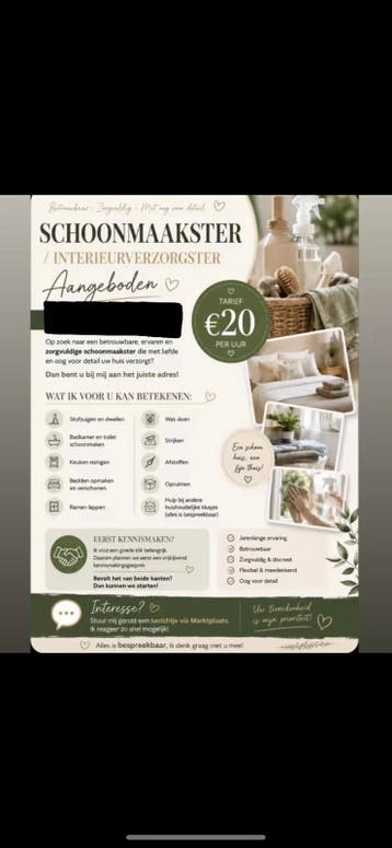 Schoonmaakster aangeboden
