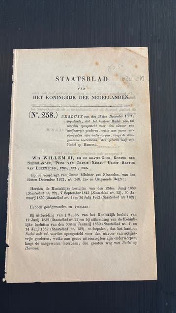 Staatsblad Budel 1852 gratis bij andere Budel items