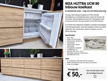 IKEA HUTRRA inbouw koelkast met elektrisch probleem