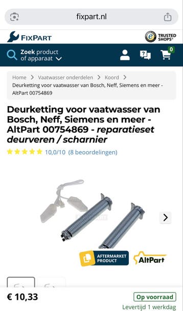 Deurveren deurketting voor vaatwasser - Gratis af te halen