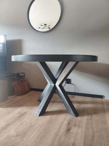 Moderne ronde eettafel 120cm antraciet met metalen onderste