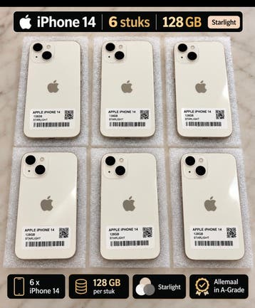6x Apple iPhone 14 128GB Starlight - A-Grade