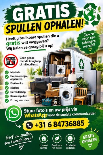 ️ GRATIS SPULLEN OPHALEN! 

Heeft u bruikbare spullen die