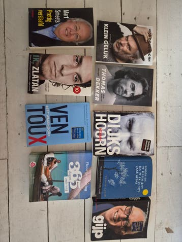 Diverse boeken: Gijp, Ik Zlatan, Klein Geluk, en meer