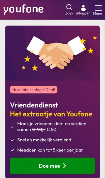 Youfone gratis €25 korting bij YouFone you fone