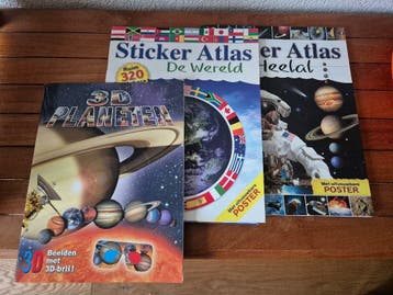3d planeten, stickeratlas heelal en wereld
