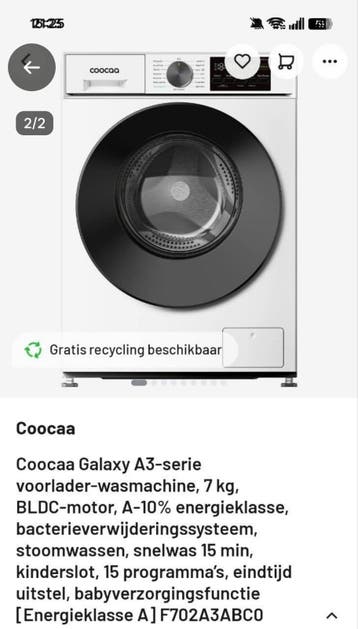 Coocaa Galaxy A3-serie voorlader-wasmachine, ZGAN