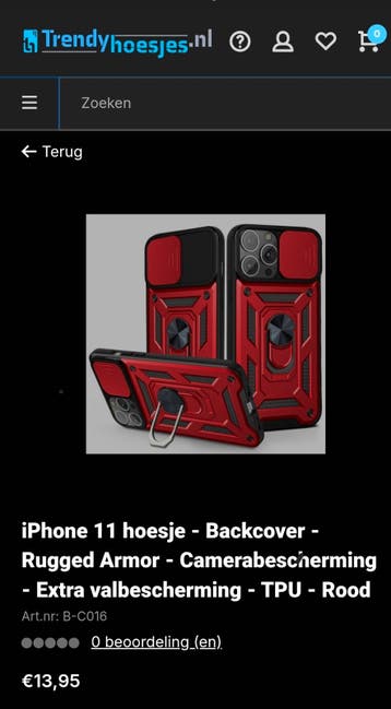 hoes iphone 11 knalrood met standaard clip