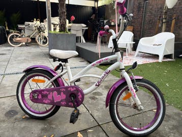 Volare kinderfiets 16 inch - Wit/Paars met hartjes