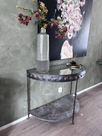 Industriële Haltafel/Sidetable met Glazen Blad - Zo goed als