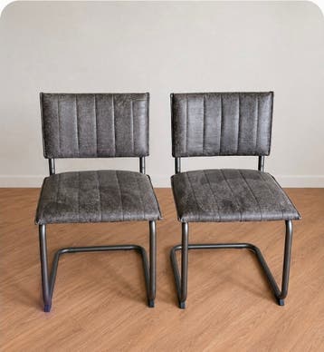 Set van 2 industriële eetkamerstoelen - Grijs leerlook