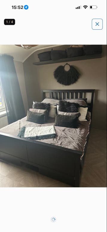 Tweepersoonsbed zwart hout 160x200 cm