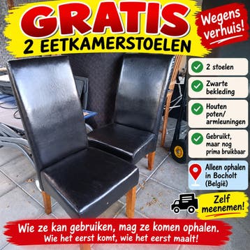 GRATIS: 2 Eetkamerstoelen met Zwarte Bekleding