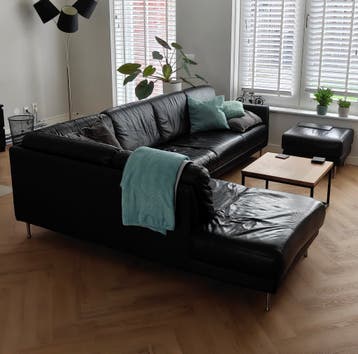 Gratis hoekbank zwart echt leder