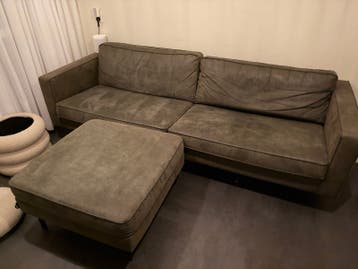 Donkergroene Woood bank met hocker - gratis af te halen