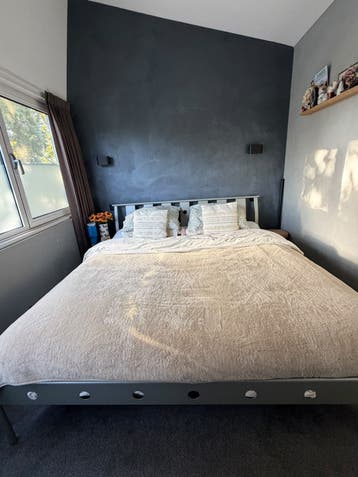 Tweepersoonsbed met lattenbodem - Grijs metaal