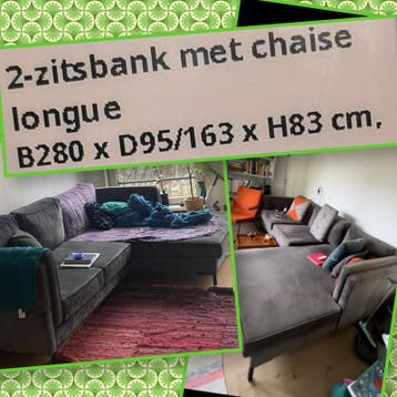 2-zitsbank met chaise longue (B280 x D95/163 x H83 cm)