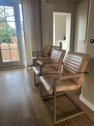 4 leren cognac stoelen - gratis af te halen