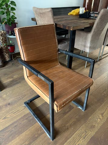 Set van 3 industriële eetkamerstoelen - bruin en zwart leer
