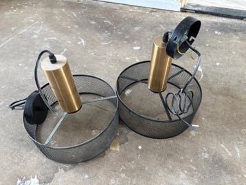 Set van 2 industriële hanglampen - zwart/goud