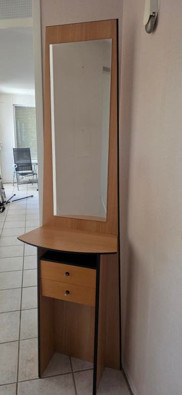 Houten spiegel met lade en plank - Halmeubel