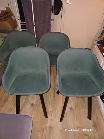 Set van 4 gebruikte eetkamerstoelen groene stof & metaal