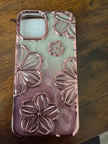 iPhone 13 hoesje met bloemendesign - Roze glitter