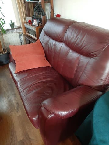Comfortabele rode leren bank - 2-zits