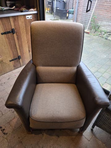 Comfortabele fauteuil - Bruin leer en stof