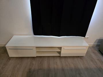 Witte TV-meubel met lades en open vakken - 180x45x38cm