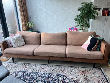 Comfortabele 3-zits bank met ribstof en lederlook