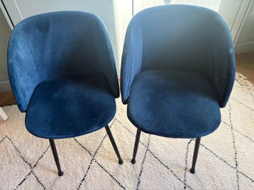 Set van 6 blauwe fluwelen eetkamerstoelen Sostrene Grene