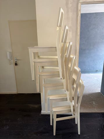 Set van 6 crèmekleurige houten stoelen