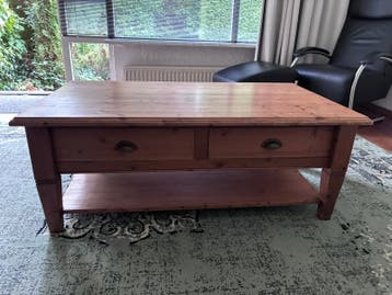 Grenen salontafel met 2 lades