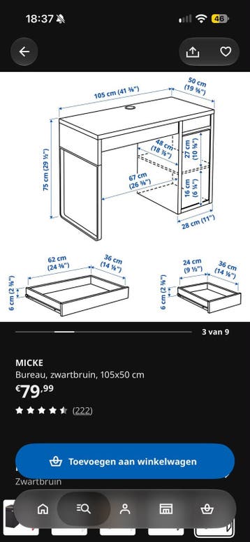 Gratis afhalen in Panningen IKEA MICKE Bureau, wit, 105x50 c