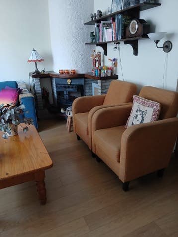 2 bankstellen, 2 stoelen en 1 salontafel.