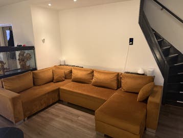Grote luxe U-bank– Cognac / Okergeel – Met opbergruimte